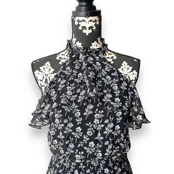 NWT EXPRESS Floral print halter tiered ruffle high low dress sz S - Picture 6 of 10